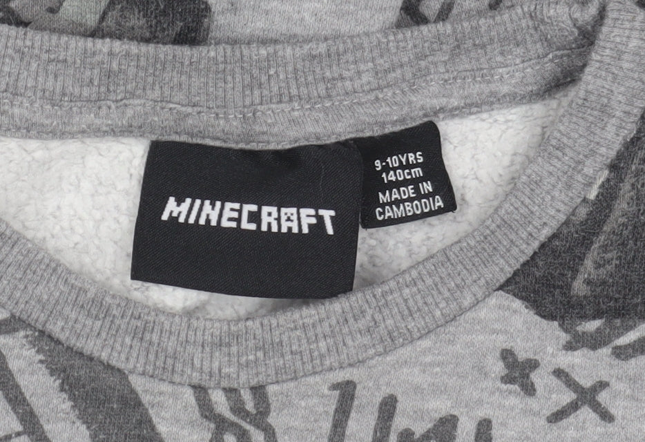 Minecraft Boys Grey Pullover Fleece Sweatshirt 9-10 Years Graphic Print