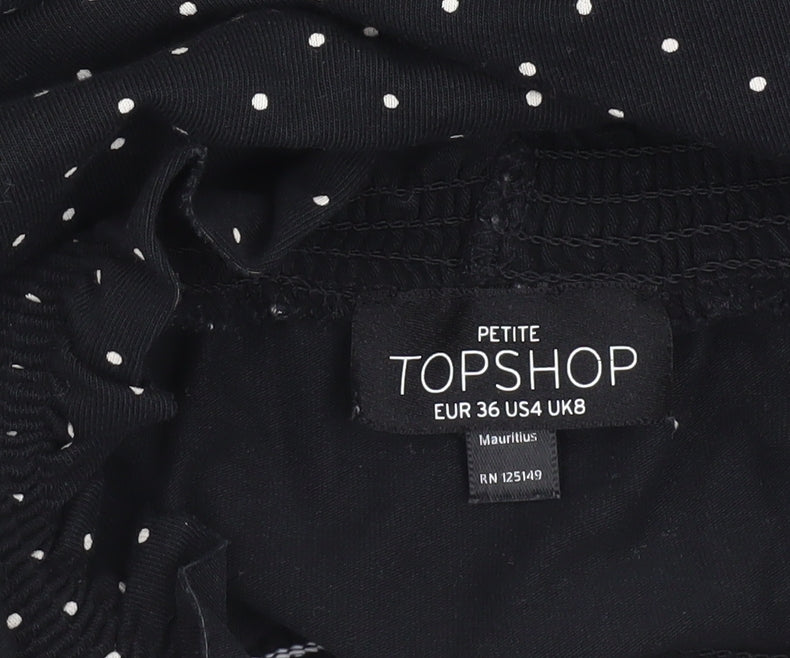 Topshop Petite Black Polka Dot A-Line Dress Size 8