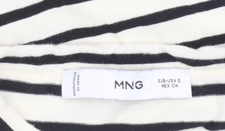 Mango Women’s Black & White Striped Cotton T-Shirt Size S