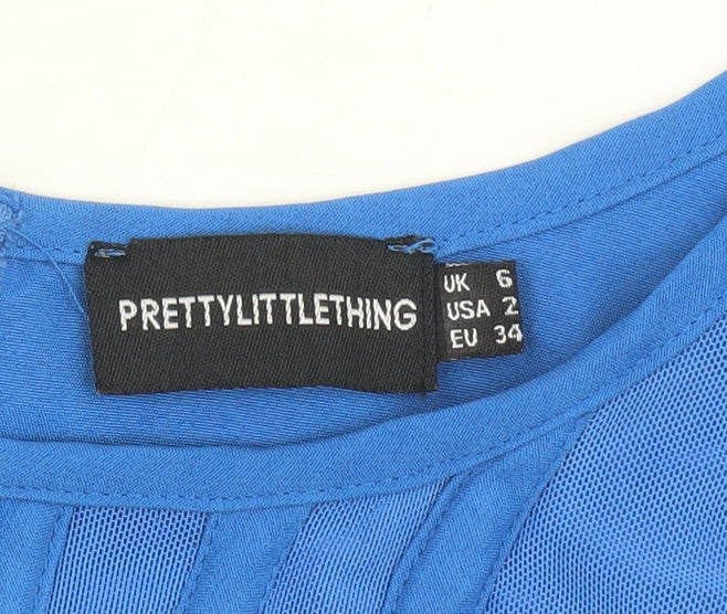 PRETTYLITTLETHING Women Blue Cropped Long Sleeve Zip Blouse UK 6