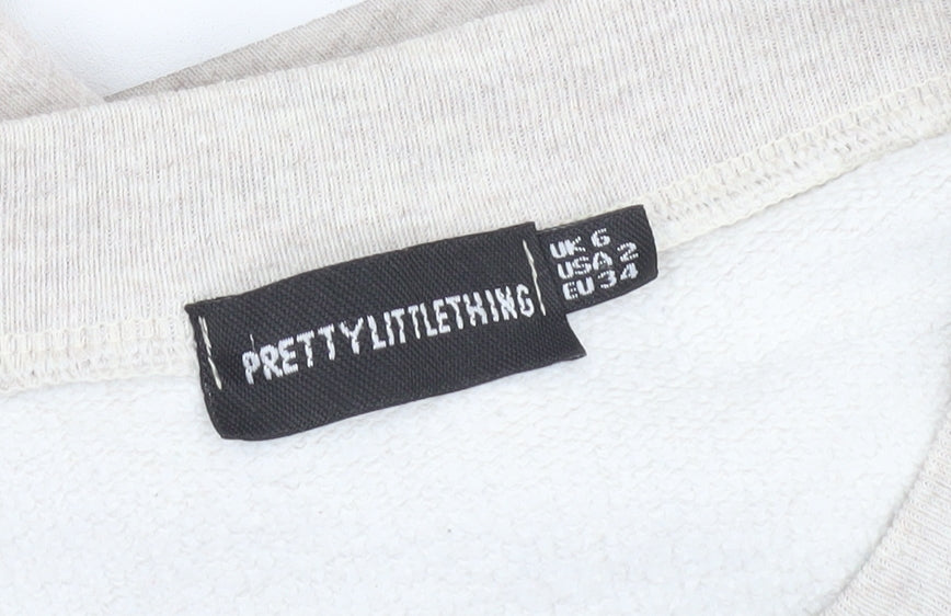 PRETTYLITTLETHING Women’s Beige Graphic Pullover Sweatshirt UK 6