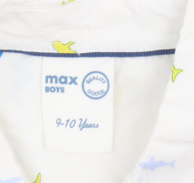 Max Boys White Shark Print Long Sleeve Cotton Button-Up Shirt 9-10 Years