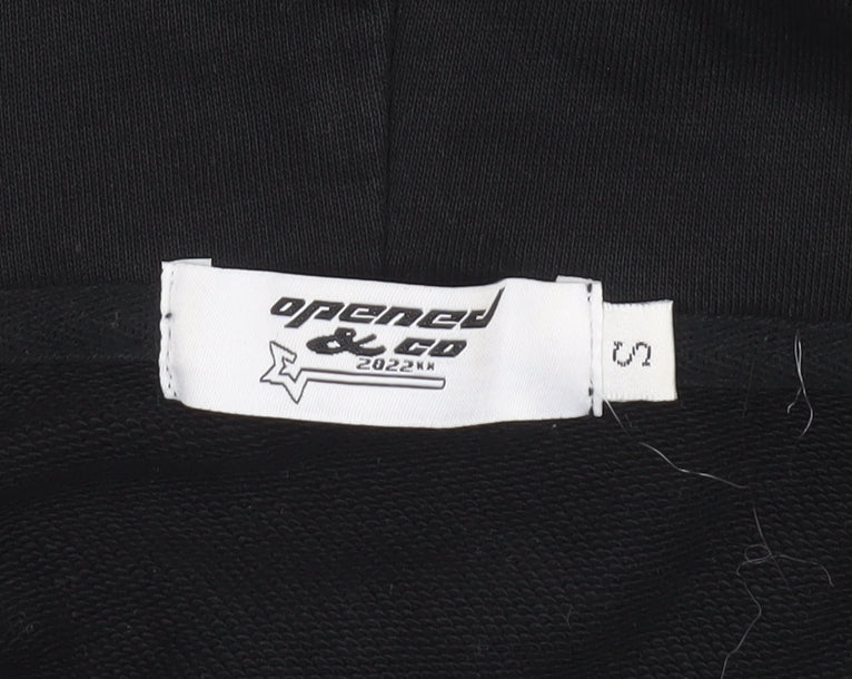 Opened & Co Men's Black Full Zip Hoodie S Rhinestone Logo