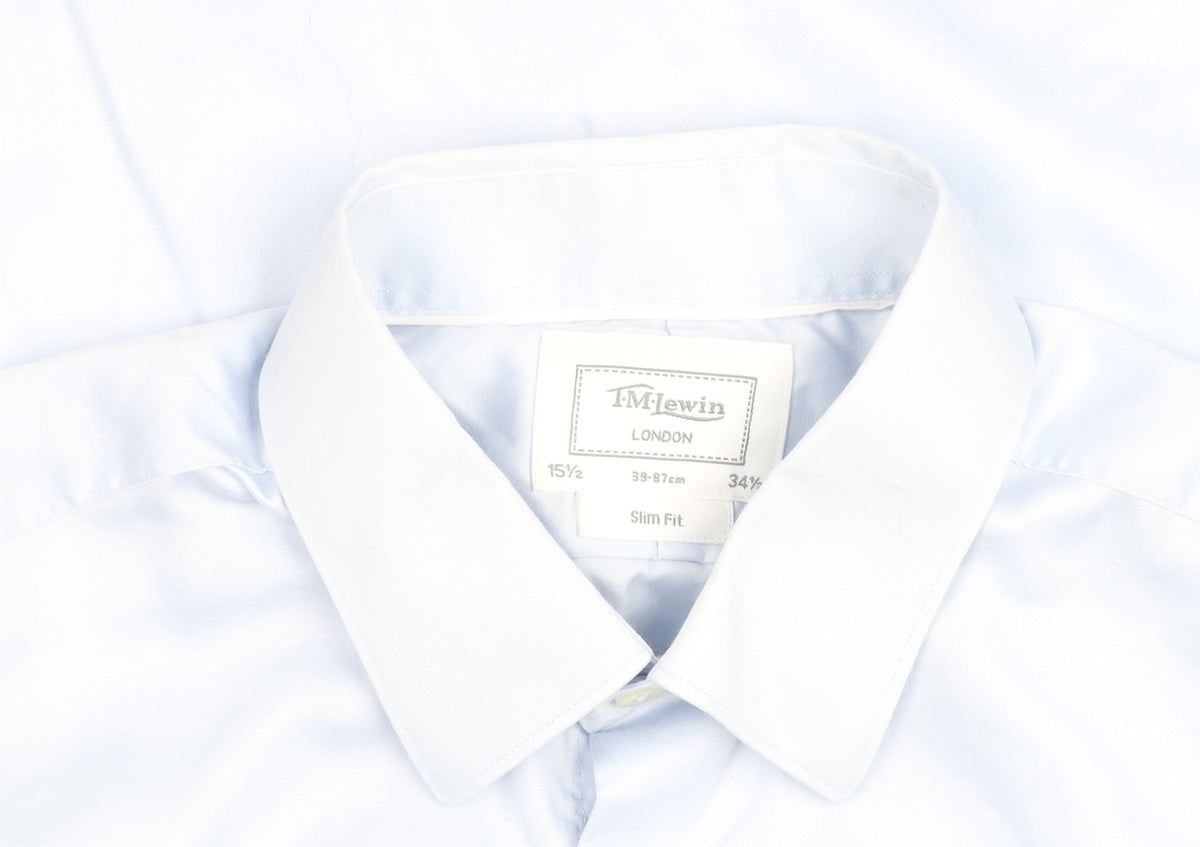 T.M.Lewin Men’s Blue Slim Fit Long Sleeve Cotton Button-Up Shirt 15.5”