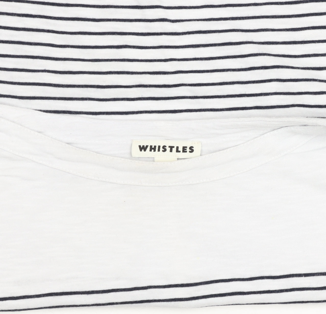 Whistles Women White Striped Long Sleeve Cotton T-Shirt Size S