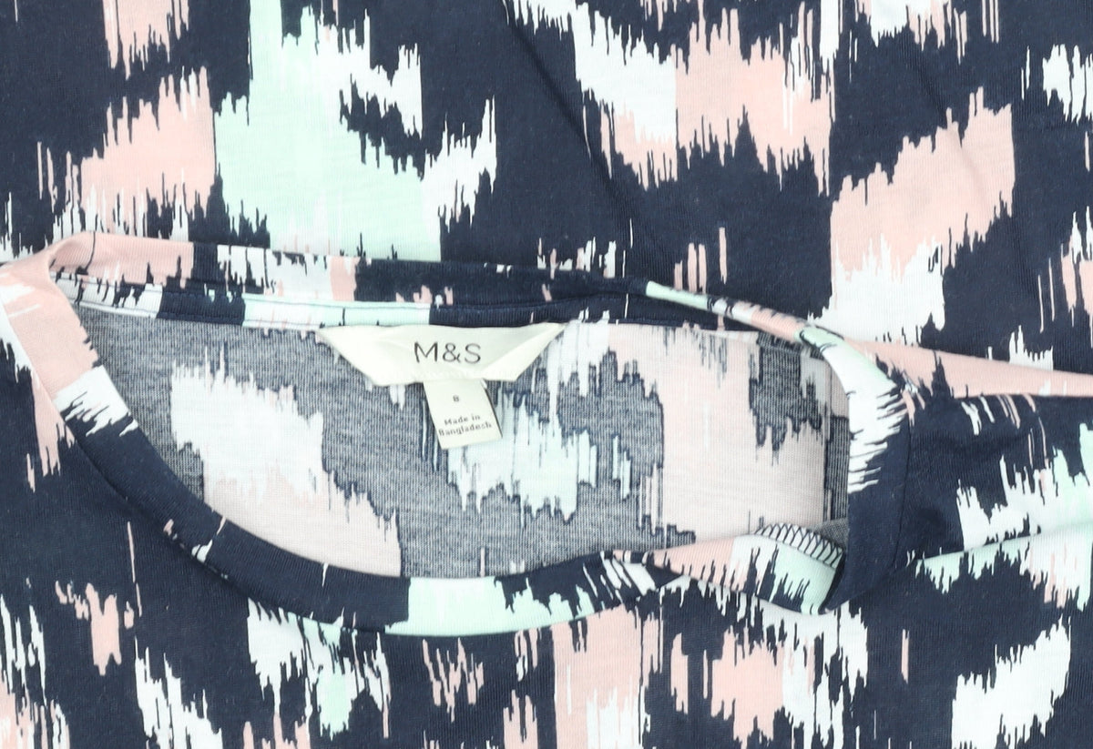 Marks & Spencer Women’s Multicoloured Size 8 Short Sleeve Cotton Blend T-Shirt