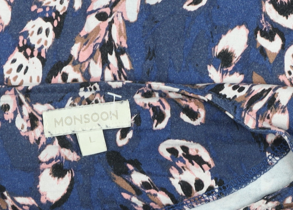 Monsoon Women Blue Floral 3/4 Sleeve Viscose Tunic Blouse Size L