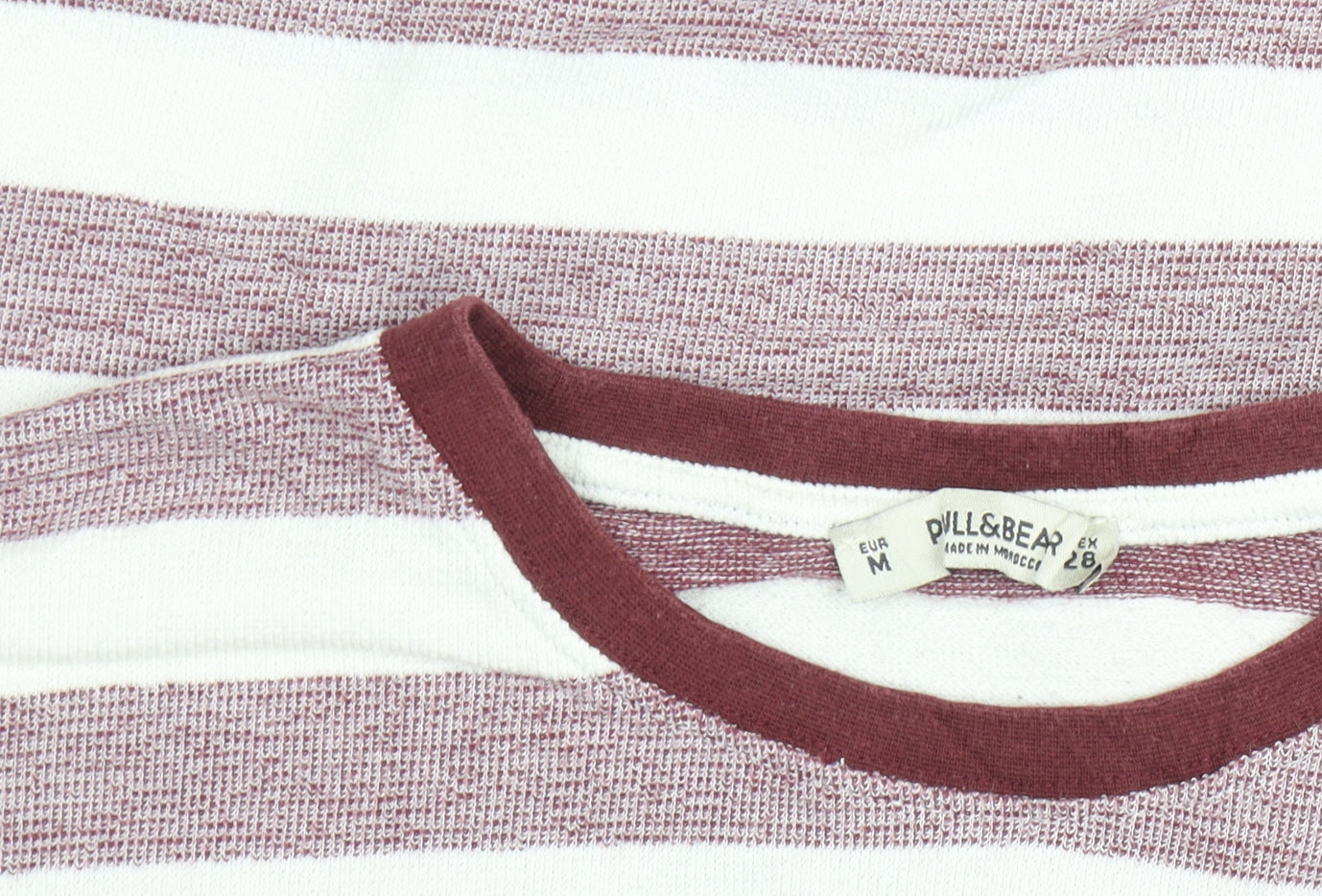 Pull&Bear Women's Red White Striped Cropped Long Sleeve T-Shirt Size 12