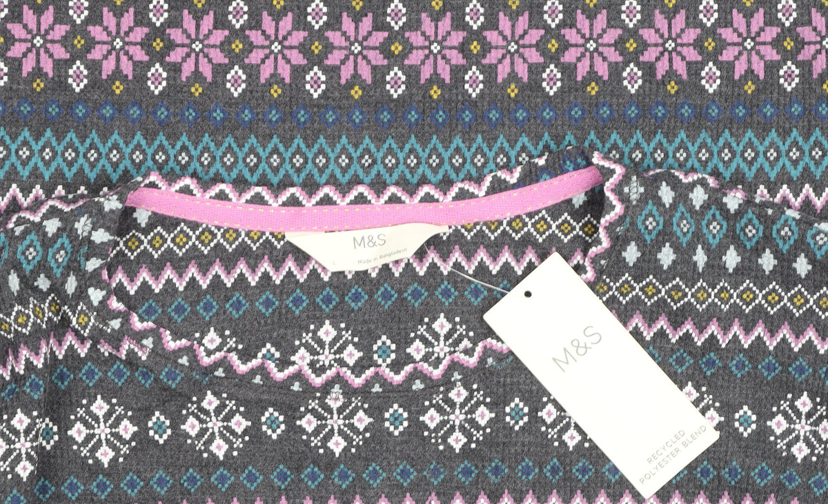 Marks & Spencer Womens Grey Fair Isle Long Sleeve Jersey Top L