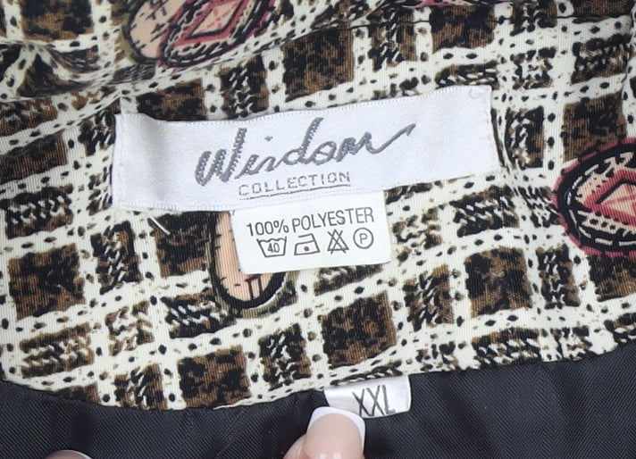 Widon Collection Womens Beige 2XL Patterned Zip Waistcoat Jacket