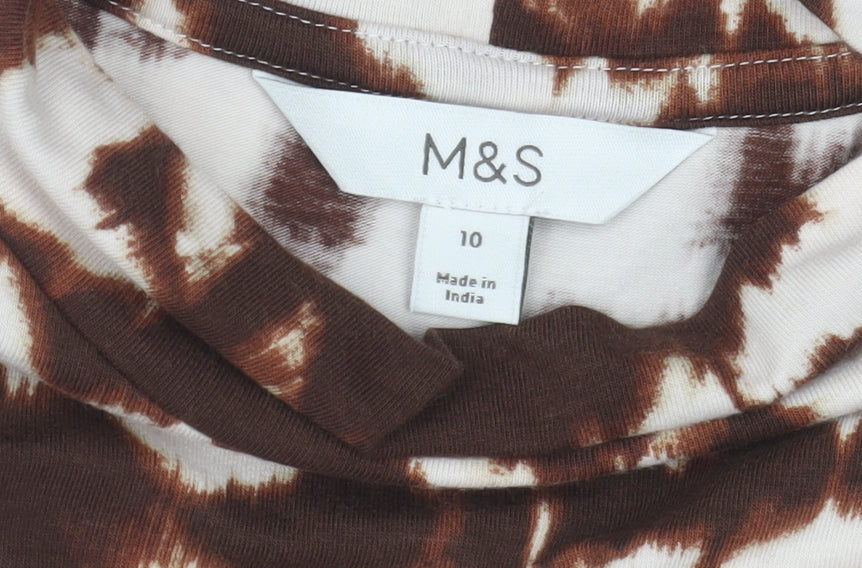 Marks & Spencer Women Brown Animal Print Cotton Roll Neck Top Size 10
