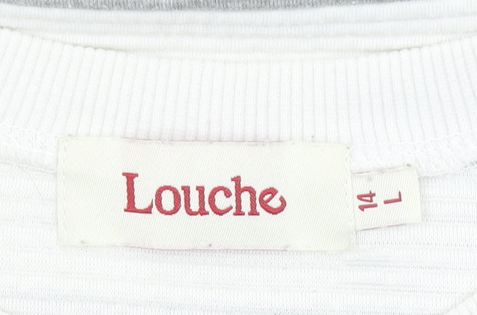 Louche Womens Grey White Striped Pullover Sweatshirt Size 14