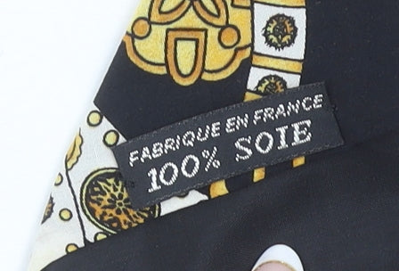 La Valière Paris Men's Black Gold Patterned Silk Tie 176cm