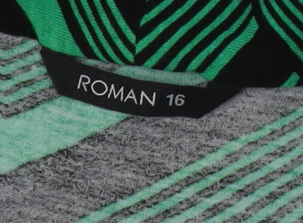 Roman Women Green Geometric Wrap Dress Size 16 Viscose Jersey