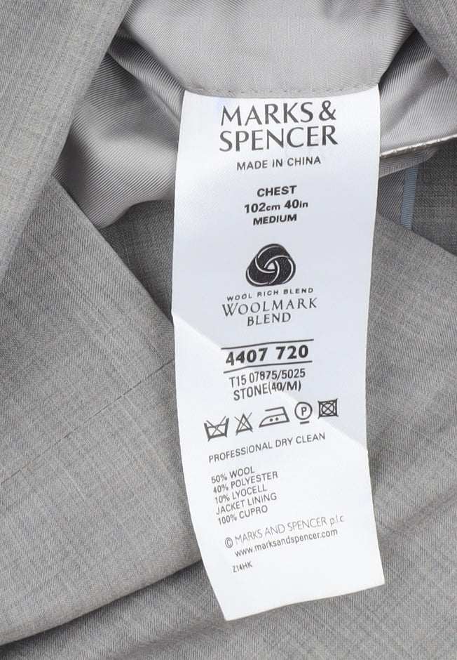 Marks & Spencer Men's Grey Wool Blend 40 Regular Blazer Jacket