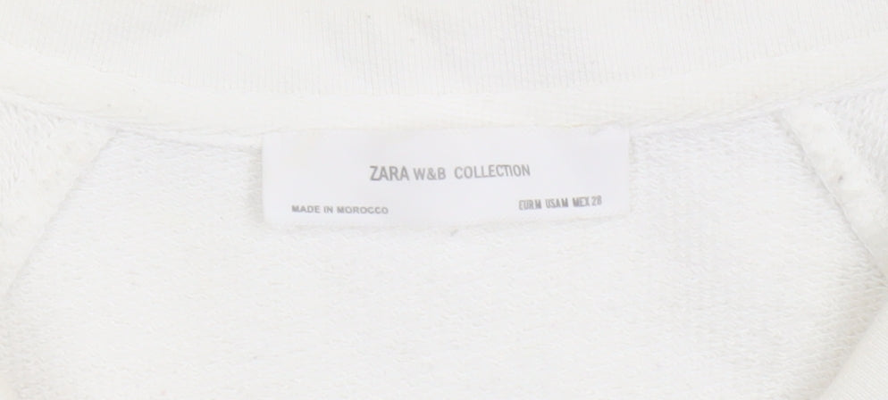 Zara W&B Collection Women Ivory Long Sleeve Pullover Sweatshirt Size M