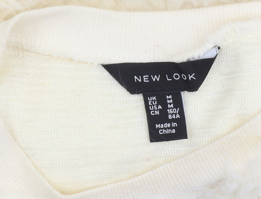 New Look Women Ivory Faux Fur Long Sleeve Pullover Sweatshirt Size M