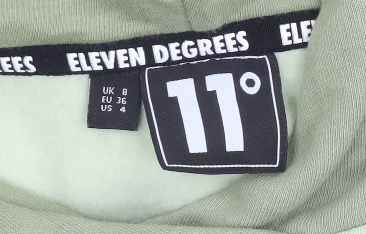 11 Degrees Womens Green Cropped Hoodie Uk 8 Cotton Blend Logo Design