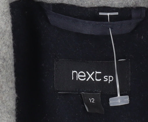 Next Women Blue Grey Wool Blend Mid-Length Coat Size 12