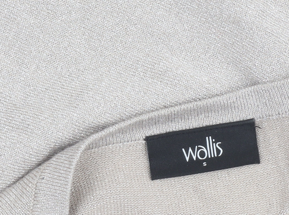 Wallis Women Beige Sequin V-Neck Short Sleeve Pullover Jumper Size S