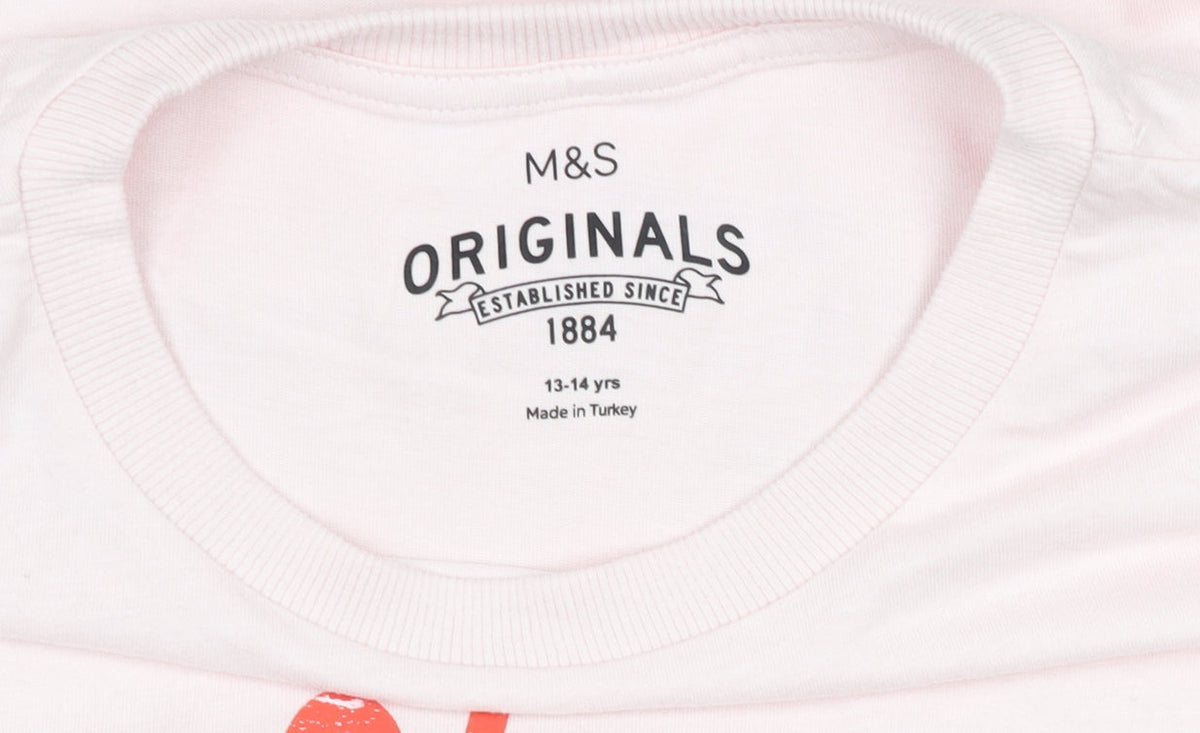 Marks & Spencer Teens Pink Basic Crew Neck Funny T-Shirt Size 14
