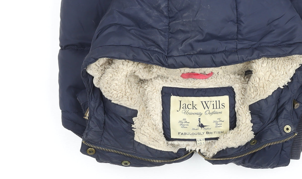 Jack Wills Womens Navy Hooded Puffer Waistcoat Size 10 Fleece Lined