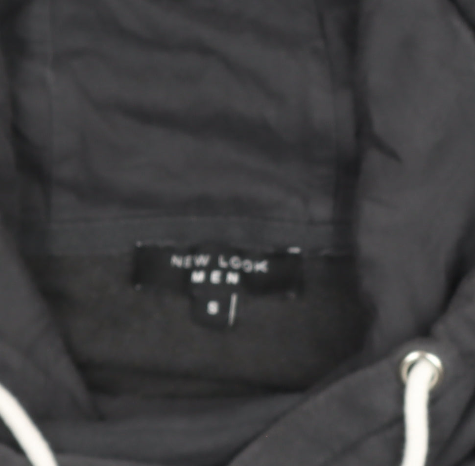 New Look Men Black Pullover Hoodie Size S Fleece Drawstring