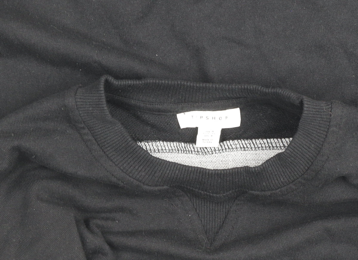 Topshop Women Black UK 8 Crew Neck Long Sleeve Cotton Sweatshirt Dress