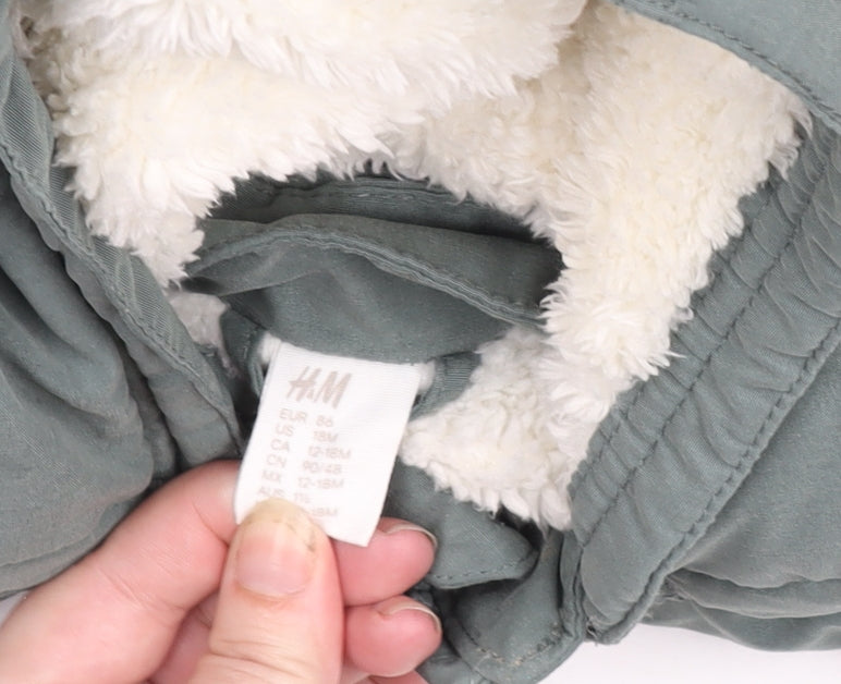 H&M Unisex Baby Green Hooded Parka Coat 18 Months Lined Winter Jacket