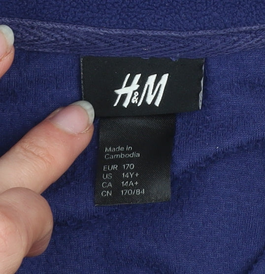 H&M Girls Blue Fleece Zip-Up Activewear Jacket Size 14 Regular Fit