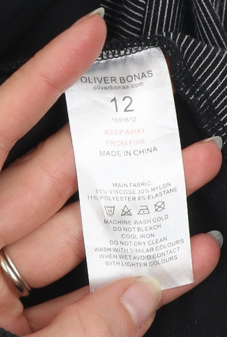 Oliver Bonas Women's Grey Striped Jersey Blazer Size 12 Stylish Lightweight Jacket