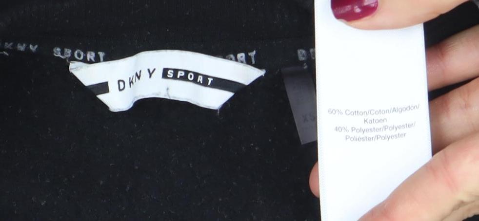 DKNY Sport Womens Black White Logo Crew Neck Sweatshirt Size XS