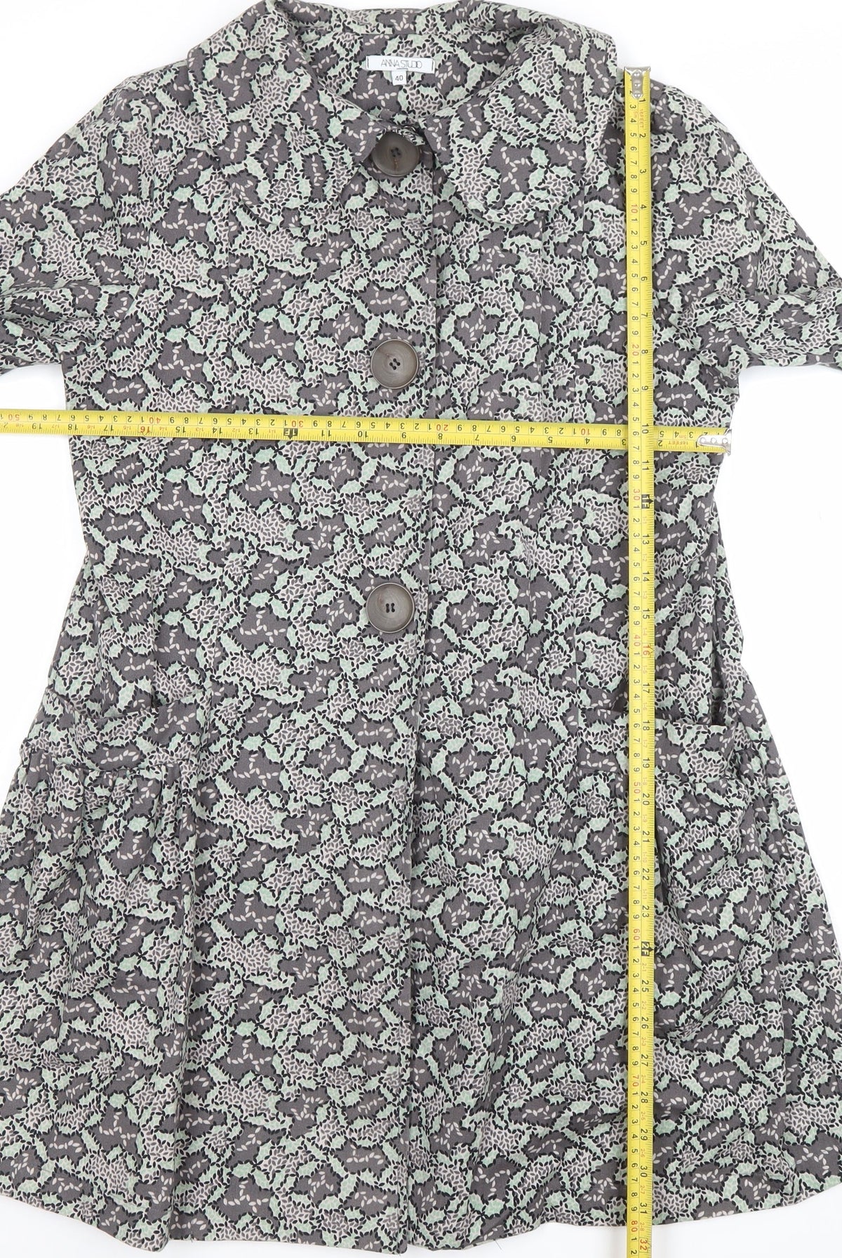 Anna Studio Women's Grey Floral Mid-Length Coat Size 12