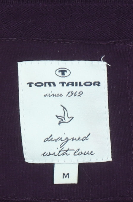 Tom Tailor Women Purple Shift Dress M Long Sleeve Knit Cotton