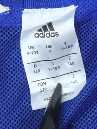 Adidas Boys Blue Black Track Jacket 9-10 Years Full Zip Lightweight Sportswear