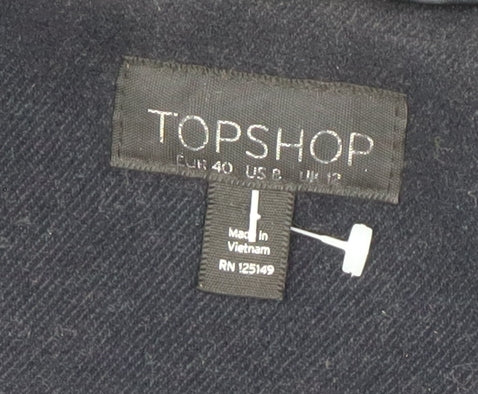 Topshop Women’s Black Wool Blend Faux Fur Hooded Parka Coat Size 12