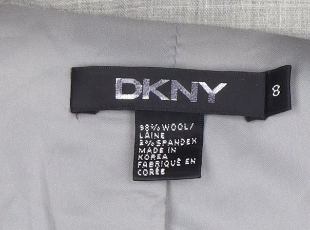 DKNY Women's Grey Single-Breasted Wool Blazer Size 12 Tailored Fit