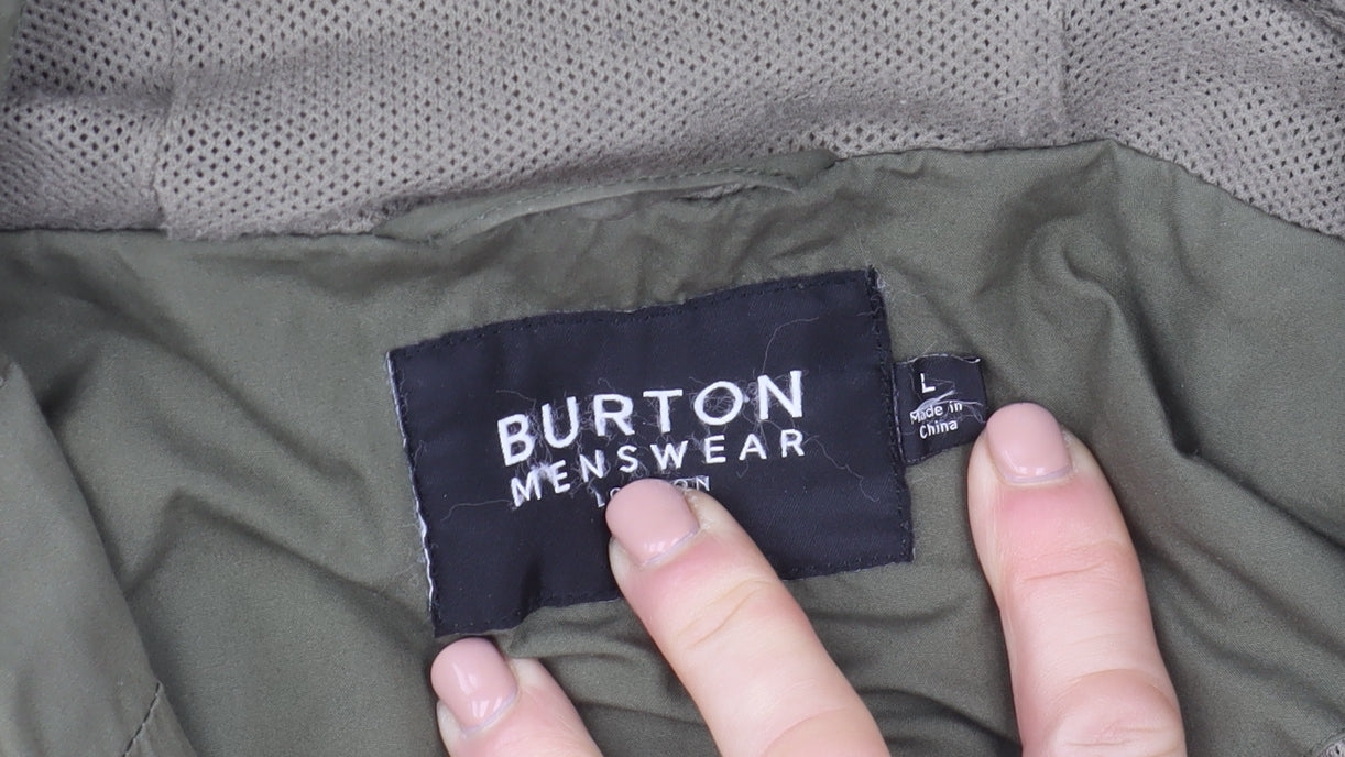 Burton Mens Green Cotton Hooded Parka Jacket Size L Regular Fit