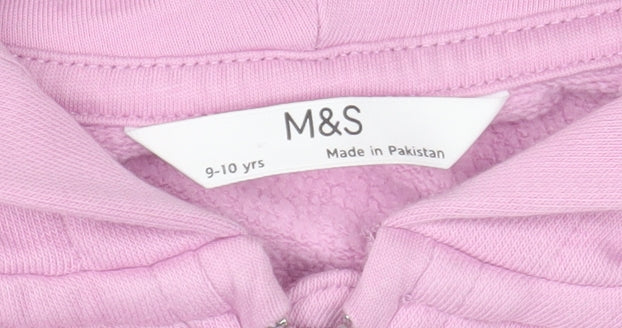 Marks & Spencer Girls Pink Full Zip Hoodie 9-10 Years Paradise Palms Embroidered