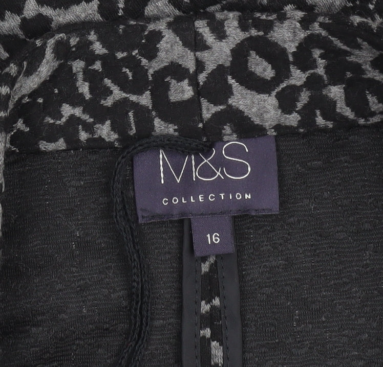 Marks and Spencer Women Grey Animal Print Blazer Size 16 Regular