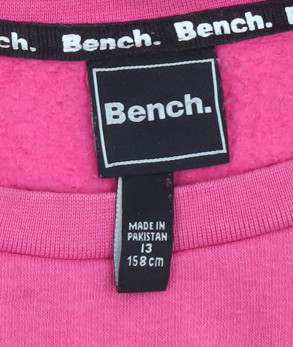 Bench Girls Pink Logo Pullover Sweatshirt 13 Years Fleece Crew Neck