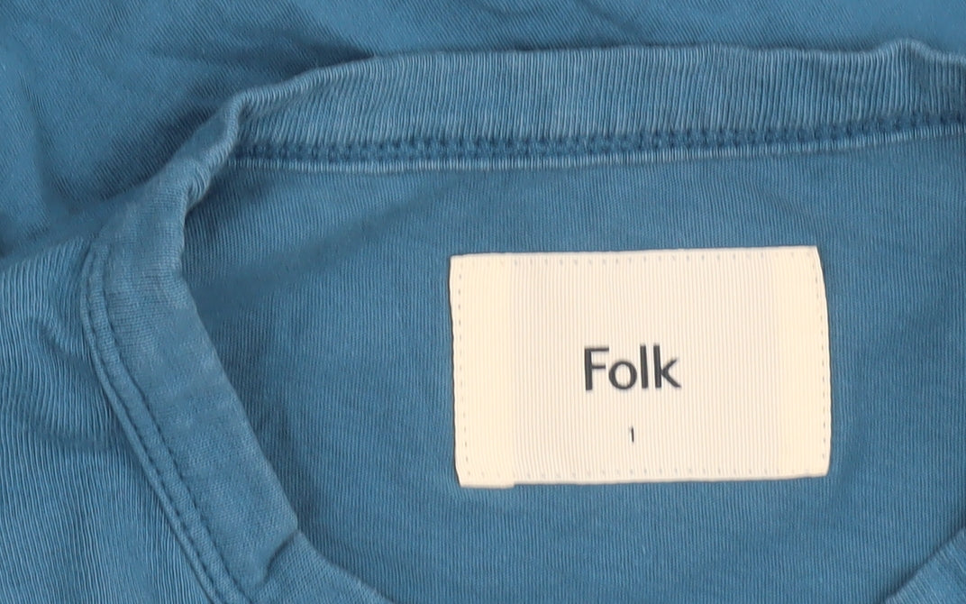 Folk Blue Long Sleeve Cotton Crew Neck Women's T-Shirt Size S