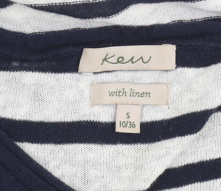 Kew Women’s Blue Striped Linen Cotton Jumper Size S 10