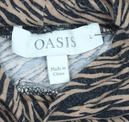 Oasis Women Brown Animal Print Roll Neck Long Sleeve Top L