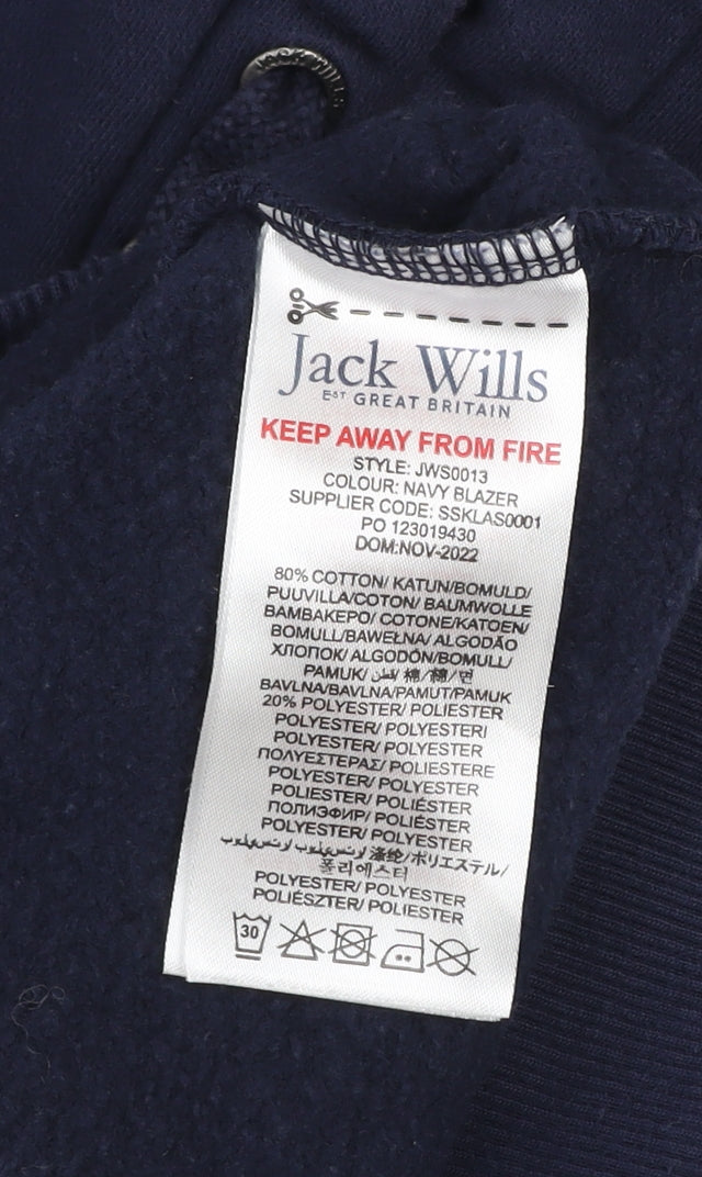 Jack Wills Boys Blue Pullover Hoodie 5-6 Years Embroidered Logo Fleece