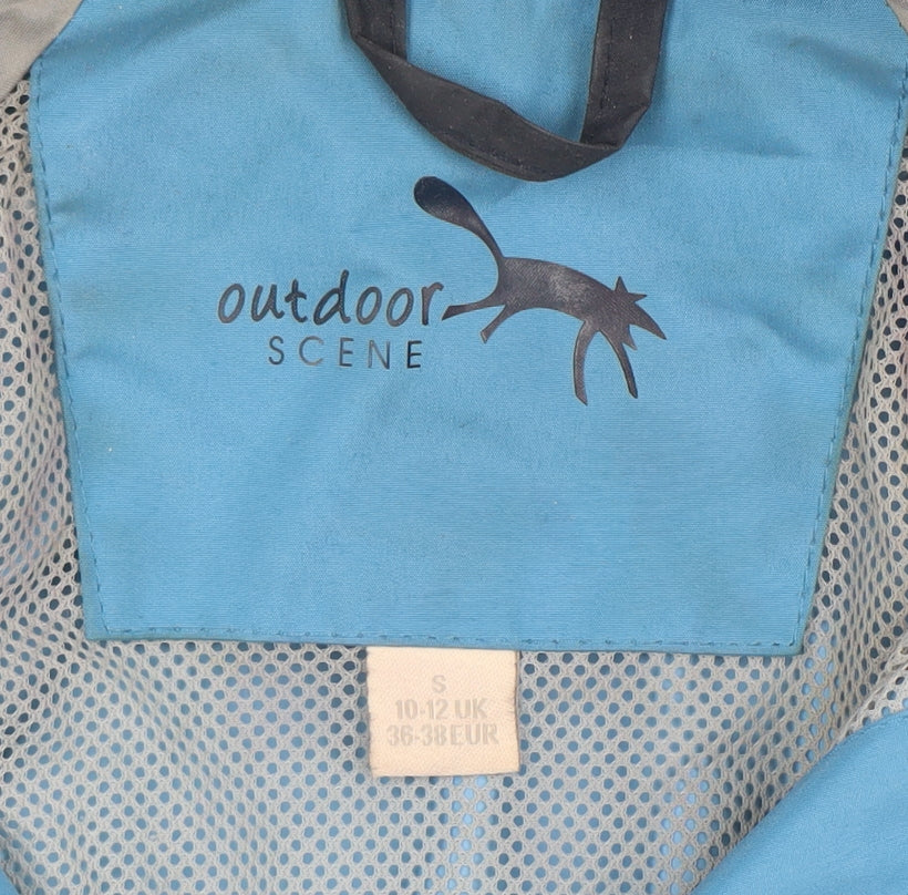Outdoor Scene Womens Blue Waterproof Rain Jacket Hooded Size S 10-12 UK