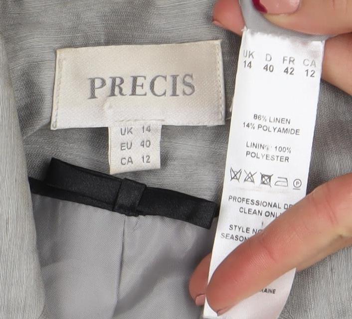 Precis Women Silver Grey Linen Blend Single-Breasted Blazer UK 12
