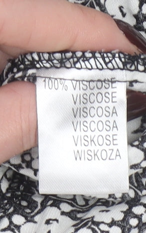 Copperrose Women’s Black Floral Midi A-Line Puff Sleeve Dress L