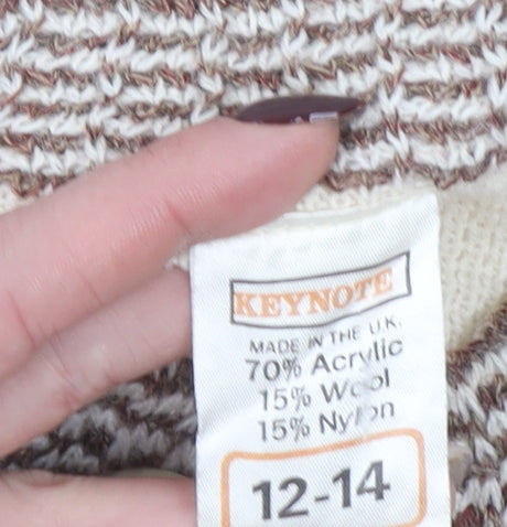 Keynote Women’s Beige Collared Long Sleeve Knit Cardigan Size 12