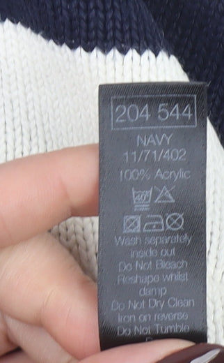 M&Co Women’s Navy Striped Boat Neck Acrylic Jumper Size 10